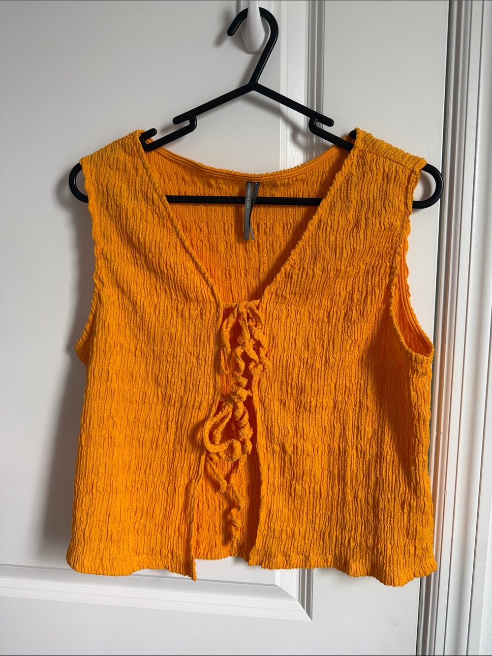 Anthropologie Bright Orange Textured Tie-Front Tank